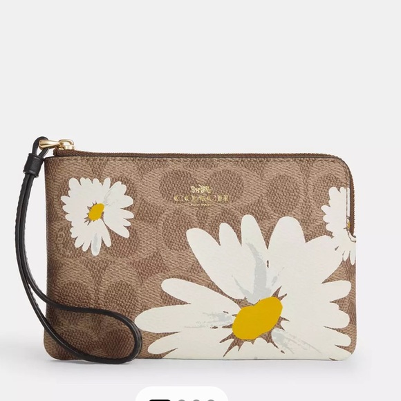 NWT Corner Zip Wristlet In Signature Canvas With Floral Print - Picture 1 of 8